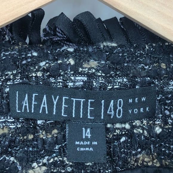 Lafayette 148 Black Metallic Tweed Fringe Trim Evening Jacket size 14 - Picture 11 of 14